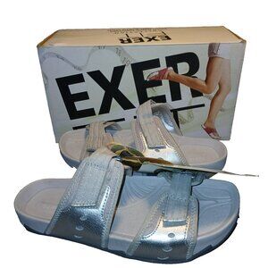 Earth Exer FIT Sandals Silver Leather Metallic Slide NEW in Box Size 7